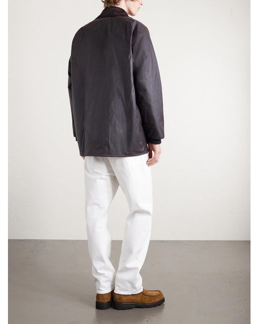 Barbour Gray Beaufort Corduroy-trimmed Waxed-cotton Jacket for men
