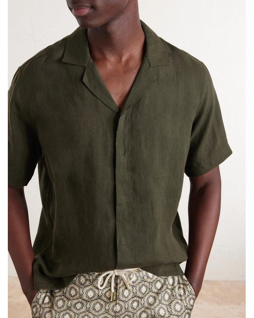 Orlebar Brown Green Maitan Ii Camp-collar Linen Shirt for men