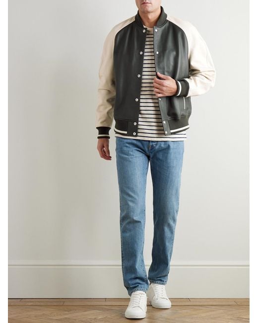 Mr P. Blue Full-Grain Leather Varsity Jacket for men