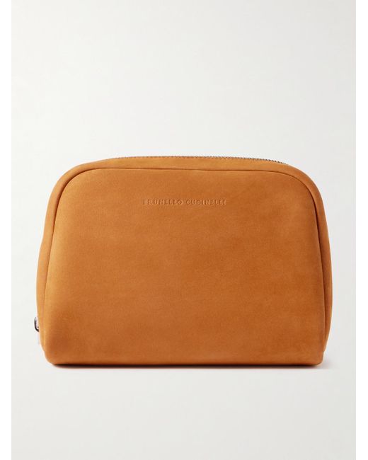 Brunello Cucinelli Brown Suede Wash Bag for men