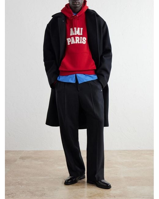 AMI Logo-Embroidered Organic Cotton-Fleece Hoodie for men