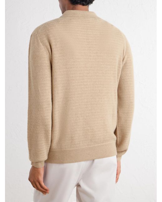 Canali Natural Mock-Rib Wool And Cashmere-Blend Half-Zip Polo Shirt for men