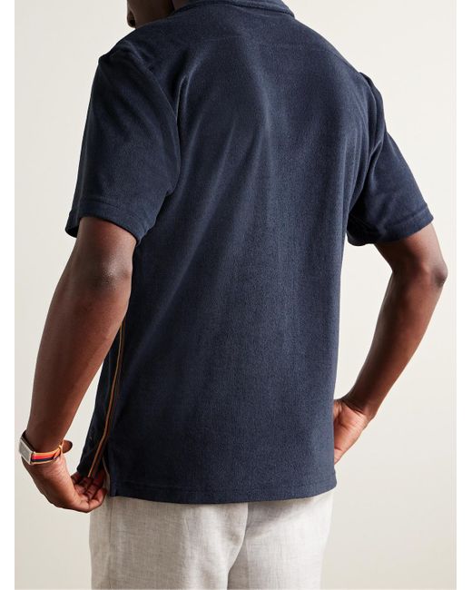 Paul Smith Blue Logo-appliquéd Striped Cotton-blend Terry Polo Shirt for men