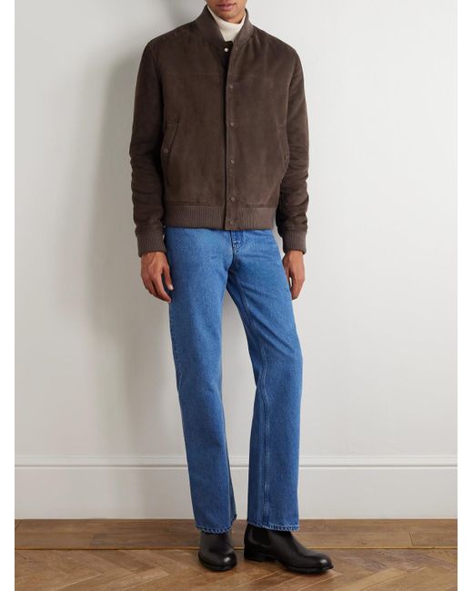 Gabriela Hearst Brown Greg Slim-Fit Padded Suede Bomber Jacket for men