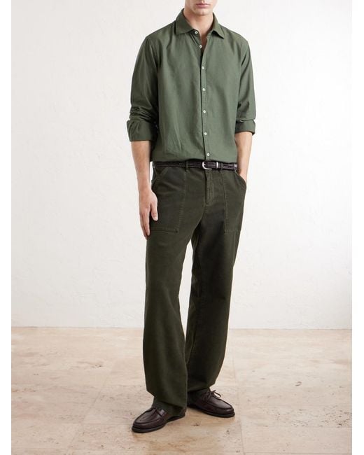 Massimo Alba Green New Regata Straight-Leg Brushed Cotton Trousers for men
