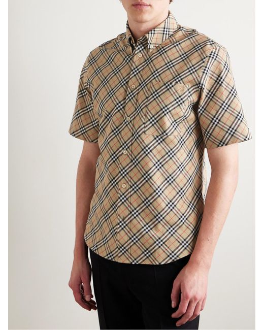 Burberry Natural Slim-fit Button-down Collar Checked Cotton Oxford Shirt for men