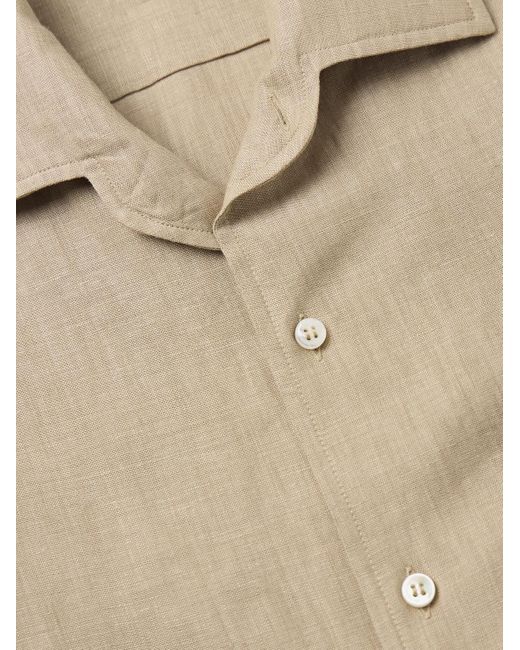 Camicia in lino con colletto aperto André di Loro Piana in Natural da Uomo
