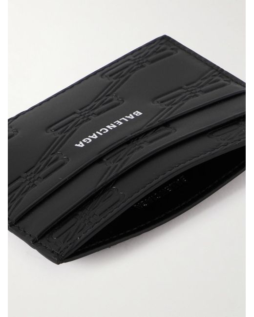 Balenciaga Black Logo-Print Monogrammed Leather Cardholder for men
