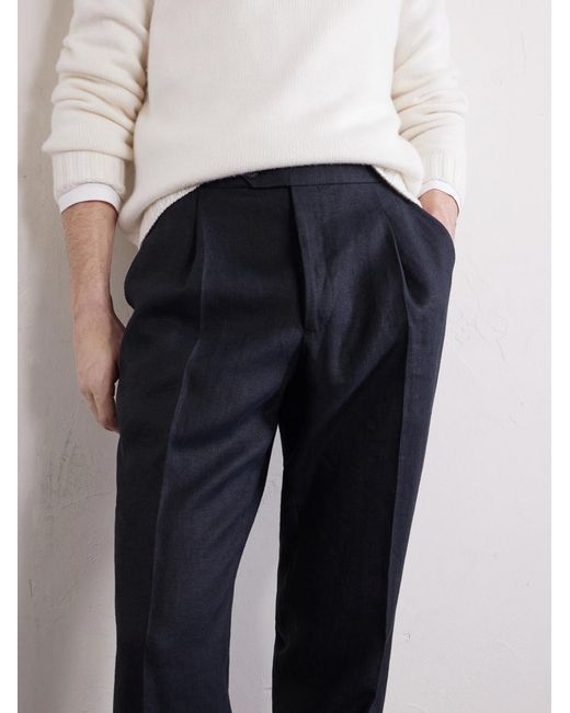 Saman Amel Blue Amie Straight-leg Linen Suit Trousers for men