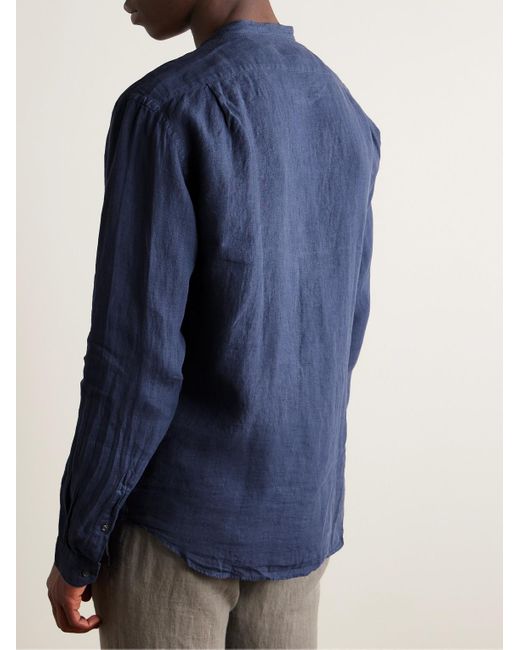 Hartford Blue Premium Pat Grandad-collar Linen Shirt for men