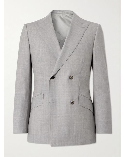 Kingsman Gray Slim-fit Double-breasted Wool Suit Jacket for men