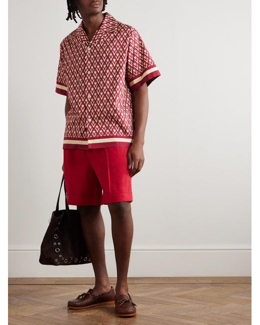 Valentino Garavani Pink Camp-Collar Printed Cotton-Twill Shirt for men