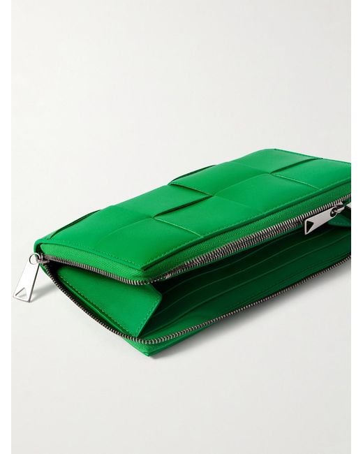Bottega Veneta Green Intrecciato Leather Zip-Around Wallet for men