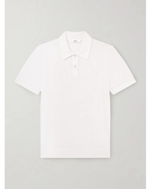 Mr P. White Honeycomb-knit Organic Cotton Polo Shirt for men