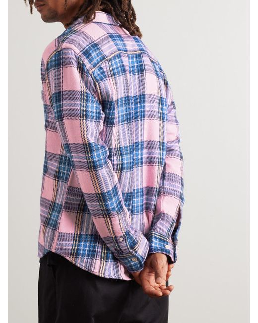 Corridor NYC Blue Checked Cotton-flannel Shirt for men