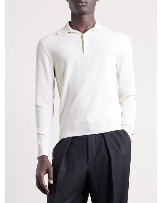Tom Ford White Silk And Cotton-Blend Piqué Polo Shirt for men