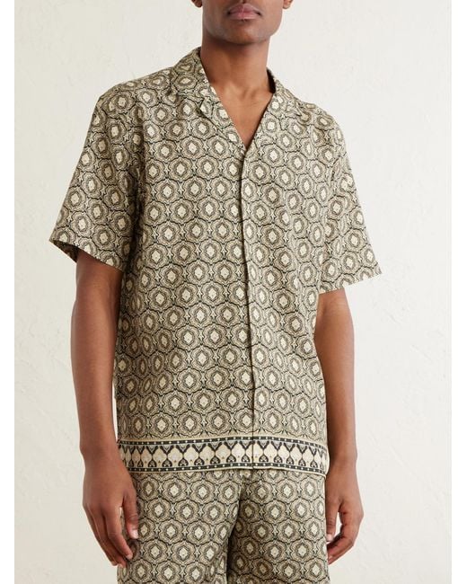 Orlebar Brown Green Maitan Passetto Camp-Collar Printed Lyocell Shirt for men