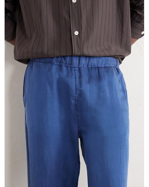 Remi Relief Blue Straight-leg Silk And Cotton-blend Satin Trousres for men