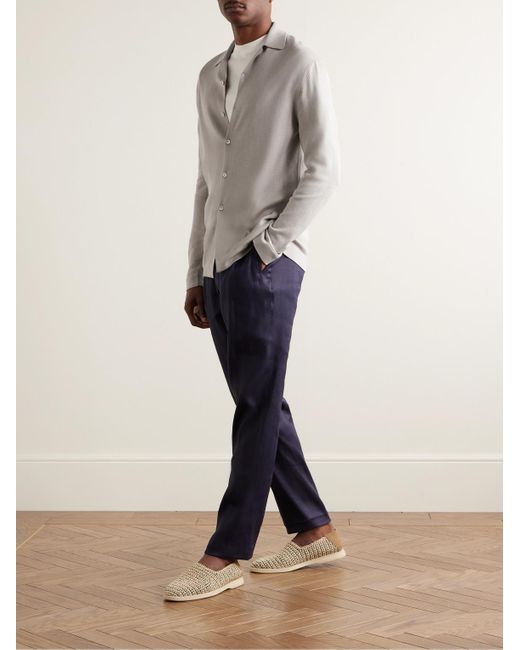 Agnona Gray Slim-fit Camp-collar Silk And Cotton-blend Shirt for men