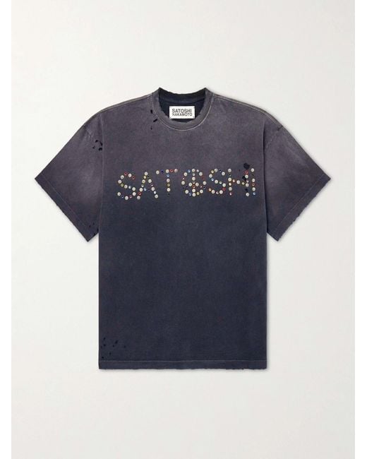 Satoshi Nakamoto Blue Whatever It Takes Logo-embellished Distressed Cotton-jersey T-shirt for men