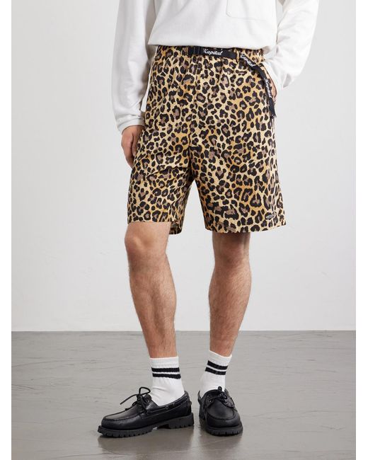 Kapital Brown Wide-leg Belted Leopard-print Cotton-twill Shorts for men