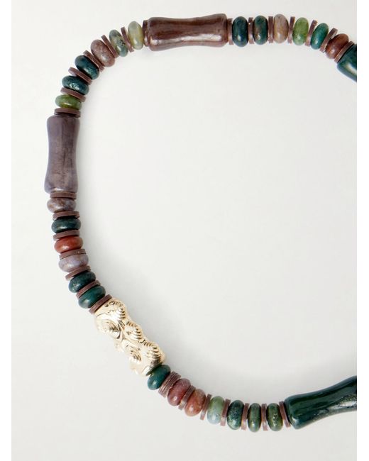 Luis Morais Natural 14-Karat Agate Beaded Bracelet for men