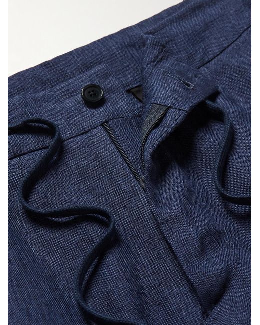 De Petrillo Blue Tapered Linen Drawstring Shorts for men