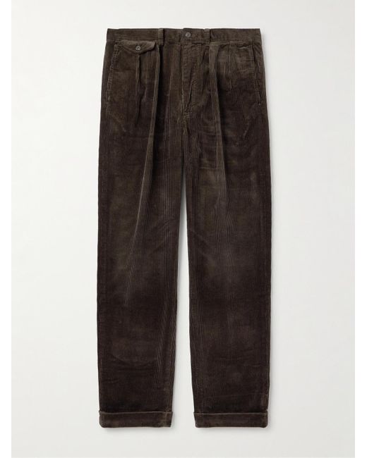 Polo Ralph Lauren Black Whitman Wide-Leg Pleated Cotton-Corduroy Trousers for men