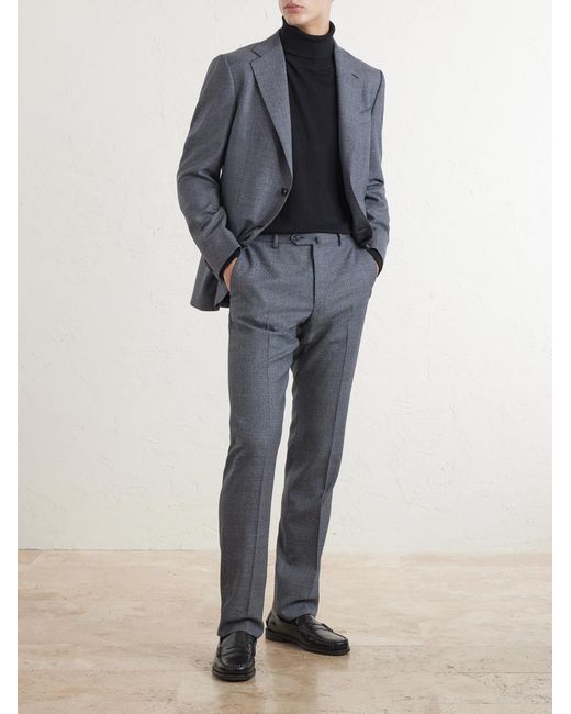 Caruso Blue Straight-leg Prince Of Whales Wool Suit Trousers for men
