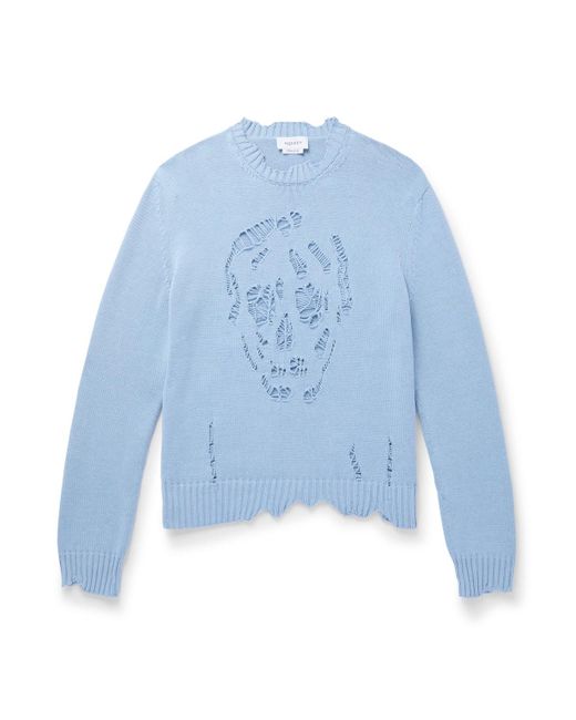 Alexander McQueen Blue Distressed Cotton Sweater for men
