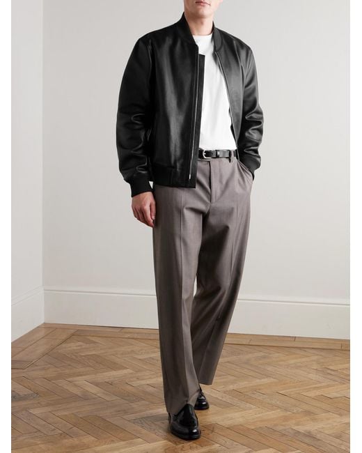 Mr P. Black Full-Grain Leather Bomber Jacket for men