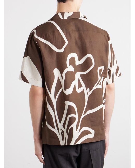 Frescobol Carioca Brown Roberto Floral-Print Linen Shirt for men