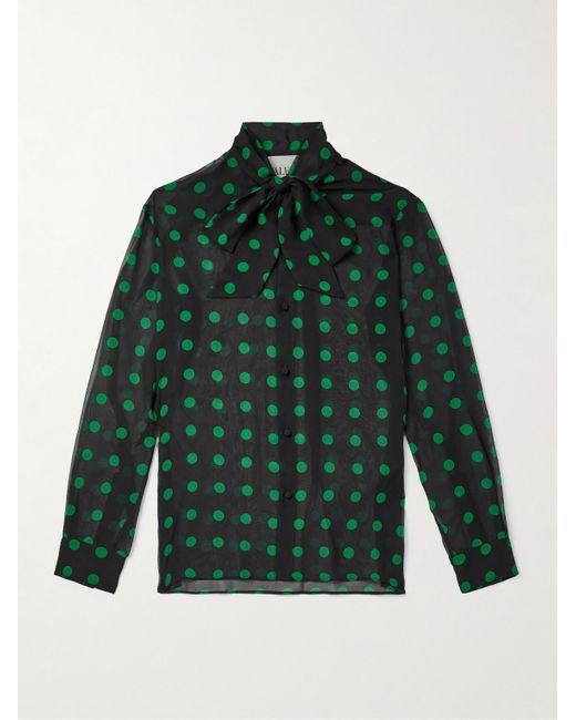 Valentino Garavani Green Polka-Dot Silk-Georgette Shirt for men