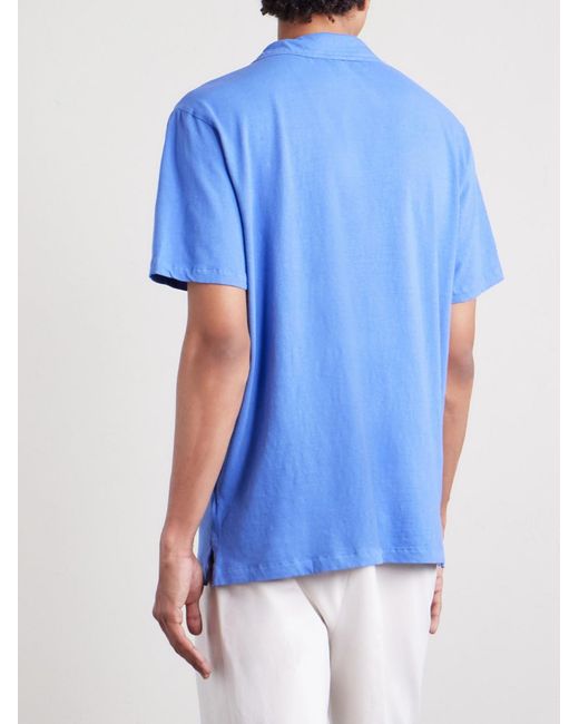 Polo Ralph Lauren Blue Open-collar Cotton And Linen-blend Polo Shirt for men