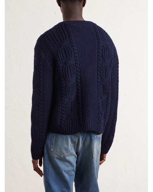 Saint Laurent Blue Cable-knit Wool Cardigan for men