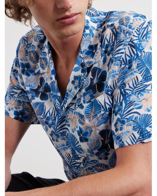Vilebrequin Blue Charli Camp-Collar Printed Shirt for men