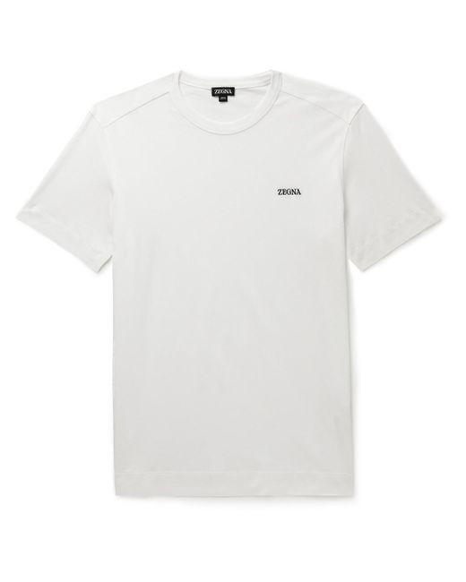 Zegna White Slim-fit Logo-embroidered Cotton-jersey T-shirt for men