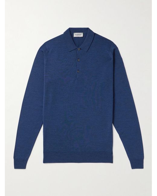 Polo slim-fit in lana merino Belper di John Smedley in Blue da Uomo