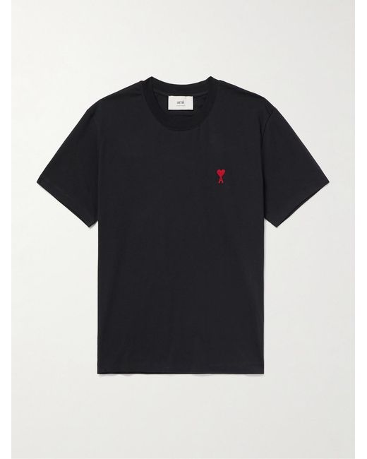 AMI Black Logo-Embroidered Stretch Organic Cotton-Jersey T-Shirt for men