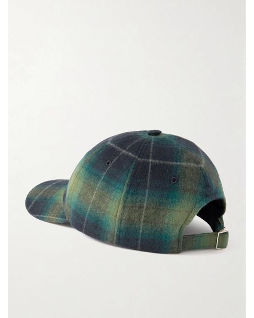 Loewe Blue Leather-Trimmed Checked Cotton-Flannel Baseball Cap for men