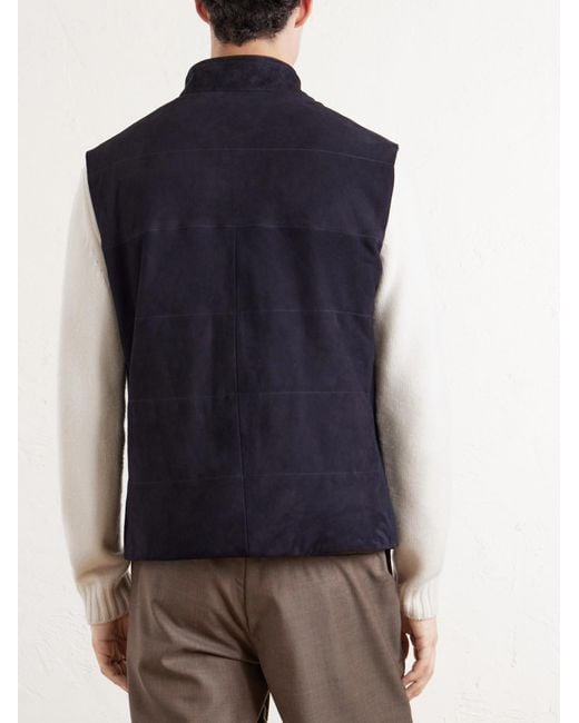 N.Peal Cashmere Blue Belgravia Cotton-Trimmed Suede Gilet for men