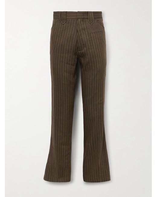 Enfants Riches Deprimes Brown Robot March Straight-Leg Panelled Striped Linen-Blend Twill Trousers for men
