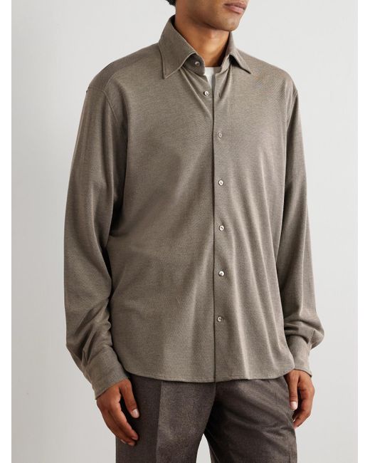 STÒFFA Gray Cotton And Silk-Blend Piqué Shirt for men