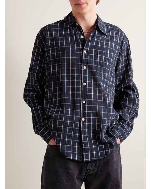 Our Legacy Blue Above Checked Cotton-blend Shirt for men