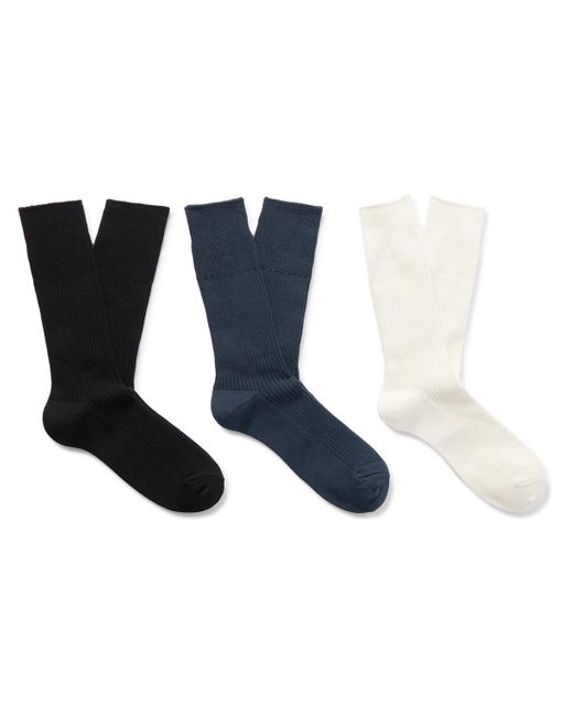 Anonymous Ism White Three-pack Ribbed-knit Socks for men