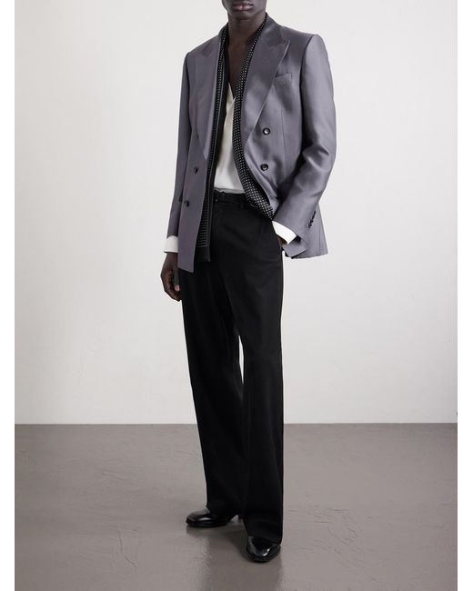 Tom Ford Blue Double-breasted Silk Blazer for men