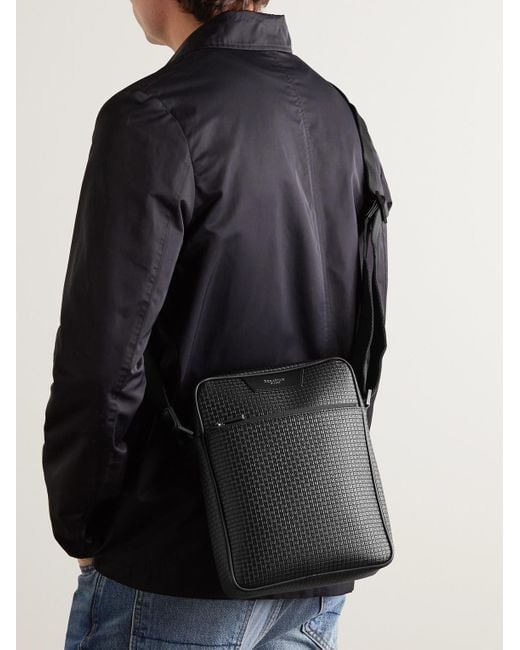 Serapian Black North South Leather-trimmed Logo-embossed Coated-canvas Messenger Bag for men