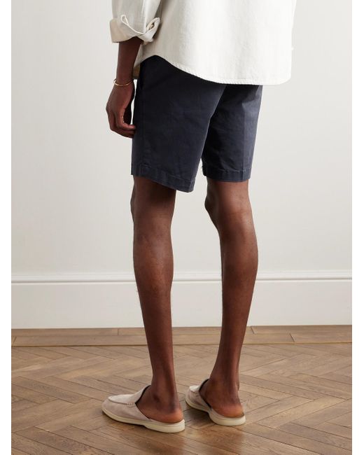Thom Sweeney Blue Stretch Linen And Cotton-blend Shorts for men