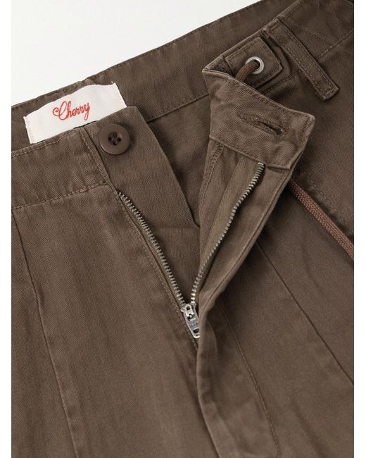 CHERRY LA Brown Herringbone Cotton Drawstring Trousers for men