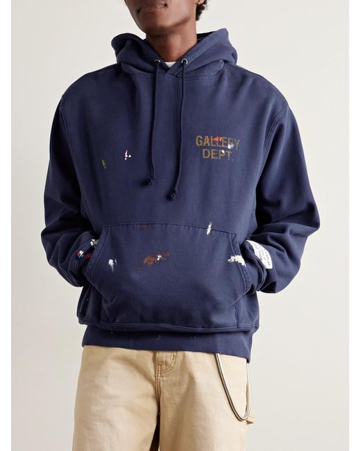 GALLERY DEPT. Blue Logo-Print Paint-Splattered Cotton-Jersey Hoodie for men